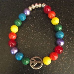 Rainbow Peace Sign Beaded Bracelet - Gay Pride